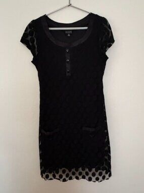 En Focus Studio Black Sheer Polka Dot Tunic Top Size 12